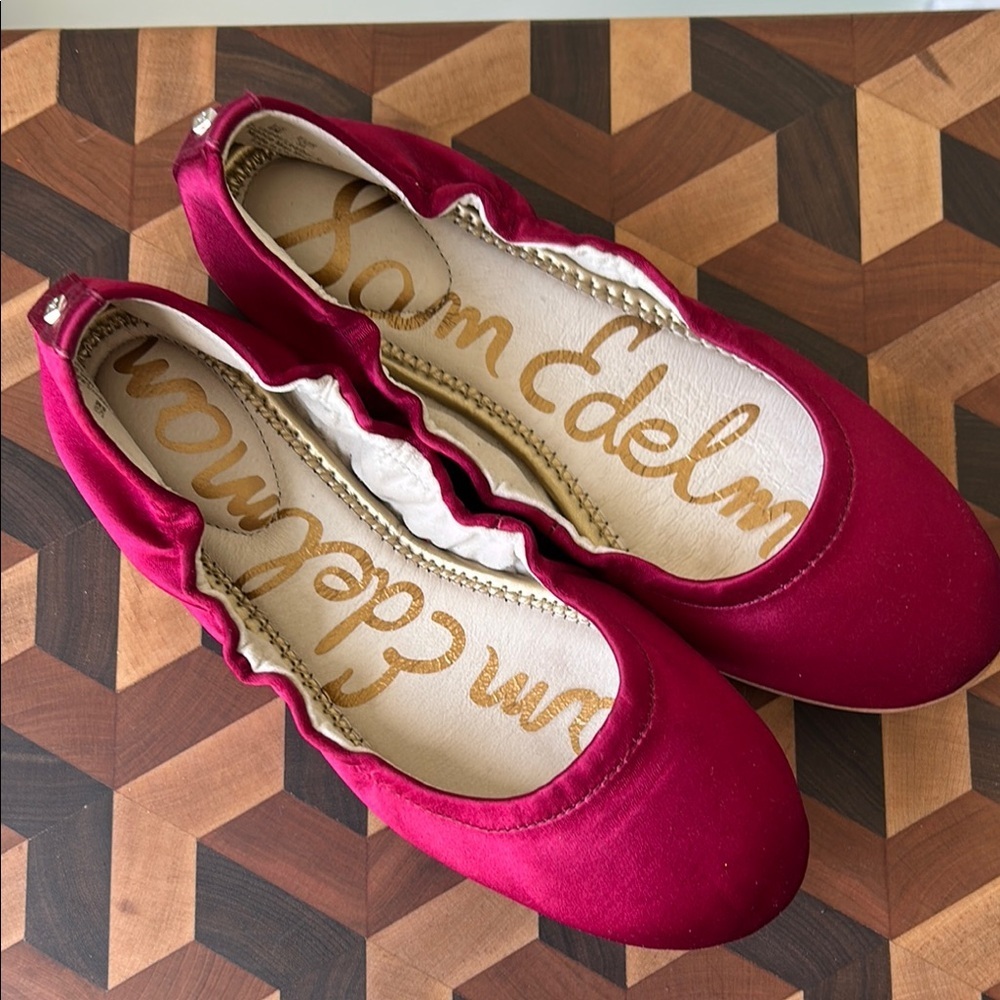 Sam Edelman Fuchsia Satin Elastic-Back Ballet Flats